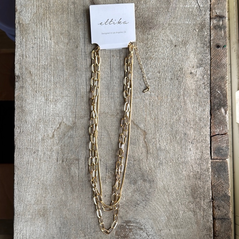 Ettika Paper Clip Layered Chain 18K Gold Plated Necklace